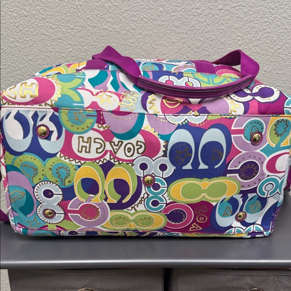 Rare Coach Poppy Graffiti  Duffel with Purple Straps and Luggage Tag- EUC - Picture 12 of 16